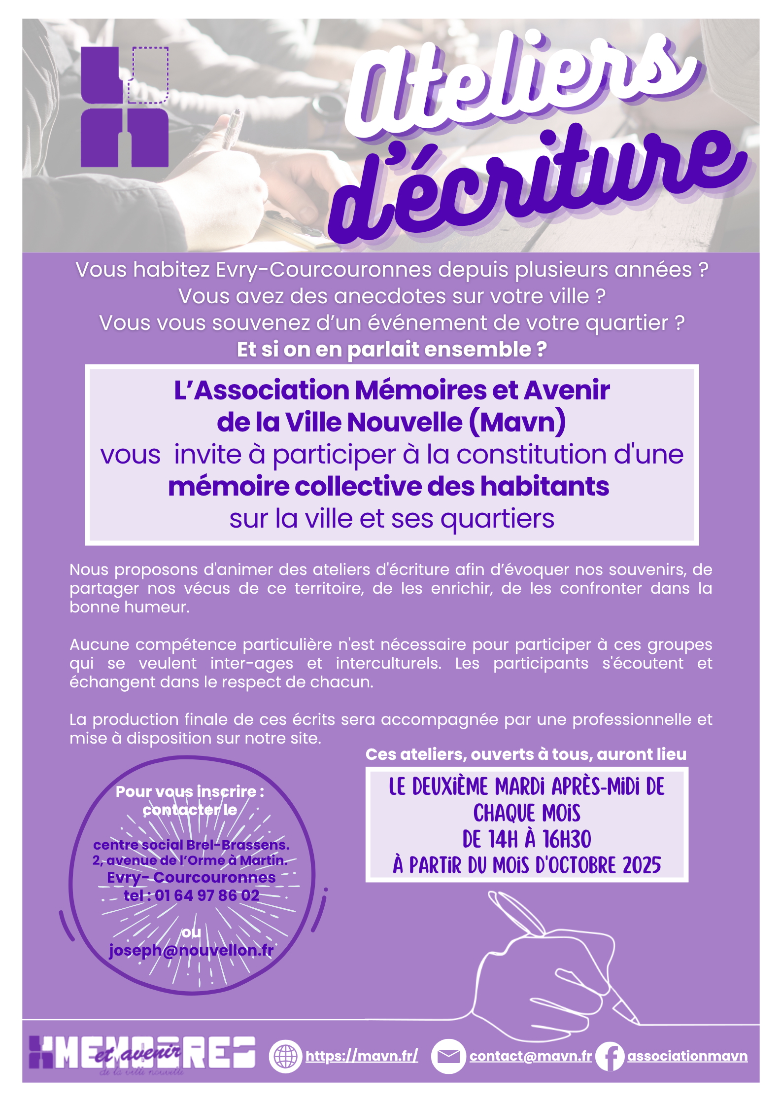 Affiche des ateliers d’écriture